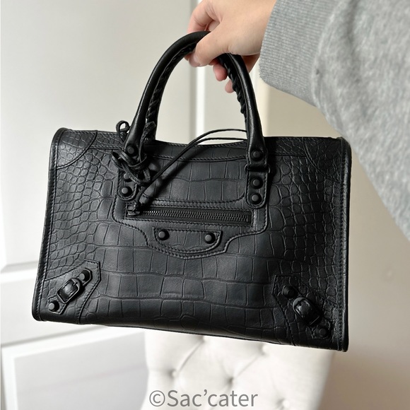 Balenciaga Handbags - NEW | Balenciaga City Small Black Bag Croco Embossed So Black(Discontinued)